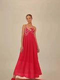 Fongt Sensense Fish-Shaped Three-Dimensional Embroidered Chest Pressure Folded Red Sling Dress 2025 New Spring And Summer