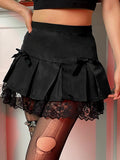 Dark Lace Gothic High Waist Pleated Mini Skirts Harajuku Black E-Girl Sweet A-Line Micro Skirt Patchwork Women Sexy