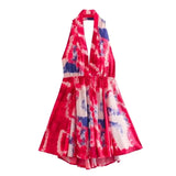 Fongt Summer New Fashion V Collar Sling Sexy Print Hanging Neck Collar Short Dress Woman-Outfit