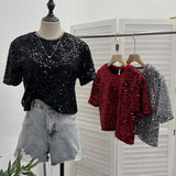 Red Lidg Short-Sleeved T-Shirt Woman 2025 Spring Dresses Loose Lime Bling Blouse