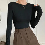 S-3XL Autumn Spring Soft Modal T-shirt Girls O-neck Full Sleeve Basic Tops Lady Solid Color Tees Classic Clothing For Women-Outfit