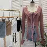 Real Shooting Pure Lust Style Set Hanging Neck Lace Hollow Sling Sling Vest + Short Lotus Leaf Side Shirt