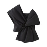 Autumn Style Bowtie Asymmetrical Collar Slim Blouse 1210274-Outfit