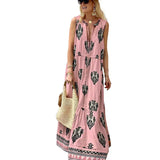 Fongt Spot Women's Wear 2024 Summer New Temperament Sleeveless Medium-Long Bohemian Print Dress-Outfit