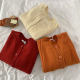 Fongt Clothing Ladies Solid Vintage O Neck Cardigan Sweaters 102-0-Outfit