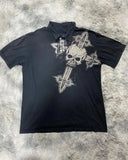 Fongt Short-Sleeved Retro Loose Leaf Print Polo Shirt Loose Street Coat