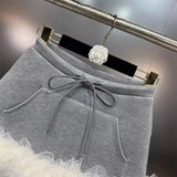 Grey Drawstring Frill Tulle Trim Mini Skirt-Outfit