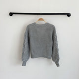 Cable Knit Button Down Cardigan-Outfit