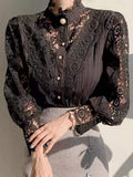 Petal Sleeve Lace Blouses Women Hollow Out Patchwork Stand Collar Shirts Ladies Top White Flower Blouse Female Blusas