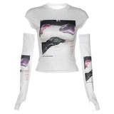 Slim Printed Round Neck Crop T-Shirt-Outfit