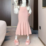 Half Skirt Women's Spring And Autumn Korean Version Solid Color Slim Long Skirt Shows Skinny Buttocks Fishtail Skirt With Long Winter Style-Outfit