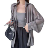 Fongt Temperament Long-Sleeved Sunscreen Shirt Women 2025 Summer New Chiffon Shirt Air-Conditioning Shirt White