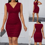 Fongt Solid-Color V-Neck Solid-Colored Sleeveless Sleeve-Less Sleeve-Bless Women's