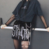 Dark Emo Black Printed Mall Gothic Denim Skirts Grunge Punk Black Aesthetic Bodycon Sexy Mini Skirt Women egirl Alt