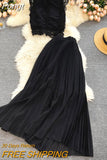 Chiffon Two Piece Sets Women Summer Sleeveless Tank Tops Blouse and Pleated Long Skirts Outfits Ladies Elegant