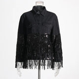 Fongt Design 2025 New Loose Hole Denim Jacket Tuxedo Denim Jacket Women's Dress Autumn