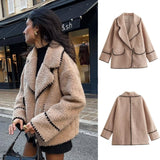 Fongt Women's ZA Autumn And Winter New Big Collar Line Decorated With Loose Casual Lamb Wool Coat