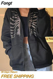 Clothes Rhinestone Skeleton Pattern Zip Up Drawstring Thermal Hoodie Streetwear Diamond Harajuku Jacket 2023 Autumn