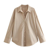 Fongt 2023 New Women's Long Sleeve Lapel Loose Striped Silk Shirt 4387036-Outfit