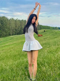 Short Sleeve Collar Ribbed MIni Dress-Outfit