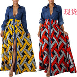 Fongt Spring Summer New Women's Dress Denim Woven Stripe Print