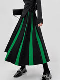 Knitted Women's Skirts Black White Color Matching Vertical Stripe Crochet Skirt Winter Thickening High Waist Slim