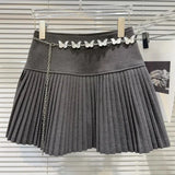 Solid Pleated Mini Skirt With Butterfly Chain-Outfit