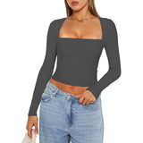 New Women's Clothing Hot Long-Sleeved Solid-Colored Umbilly Collar