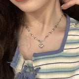 Galaxy Silver Pearl Necklace-Outfit