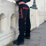 Spring / Summer Women's Wear Ins Online Celebrities Street Dark Chain Button Ribbon Hip-Hop Baggy Pants-Outfit