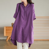 Fongt And Art Simple White Linen Shirt Women's Long 2025 Summer Thin Loose Middle-Sleeved Doll Collar
