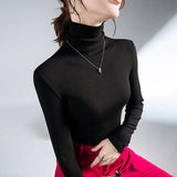 Women Turtleneck Slim Soft Long Sleeve T Shirts Lady Elegant Stretchy Solid Base Undershirts Tees Female Basic T-Shirt Top-Outfit