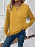 Fongt Long Sleeves Solid-Colored Knitted Shirt Thread Hollow Slim Bottom Sweater Woman