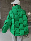 Jacket for Women Three-dimensional Plaid Woven Fashion Coat Solid High Street Warm and Thick 2023 Winter New Down Jacket-Outfit