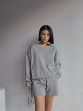 Drop Shoulder Halp Zip Sweatshirt & Drawstring Shorts Set-Outfit