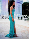 Blue Rhinestone Crop Corset And Maxi Slit Skirt Set-Outfit