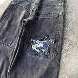 High Street Jeans Y2K Hip Hop Printed Cartoon Retro Loose Men Wide-Outfit