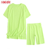2021 Summer Women's Set 95% Cotton Suit Oversized Sets Long T-shirt Legging Shorts Suits High Quality