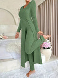 Fongt Autumn And Winter Design With A Sense Of Round Neck Opening Fork Long Coat Trousers Casual Fashion Set