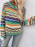 Rainbow Stripe Crochet Knit Sweater-Outfit