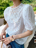 Fongt And Summer New Holiday Women's Top White French Embroidered Little Shirt Women's Sleeves South Oil Women's