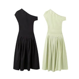 Fongt Summer New Women's Temperament Elegant Fashion High-Waisted Solid Color Long Dress