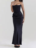 Satin Bandeau Splice Slim Maxi Dress with Corset