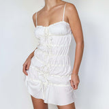 Bow Ruched Design Mini Strap Dress-Outfit