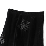 Fongt Design Black Embroidery Art Sense Half-Body Skirt Female High-Waist Ghost Velvet Gooster 0508
