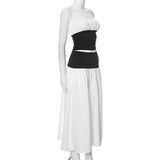 Patchwork Tube Top And Slit Long Skirt Co Ord Set-Outfit