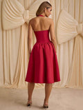 Fongt Spring And Summer New Hanging Neck Bow Deep V Bare Back Sexy Poneng Dress LX0116