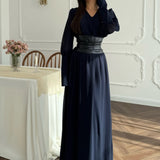 Fongt 2025 New Women's V-Neck Fashion Waist Seal To Open Fork Dress