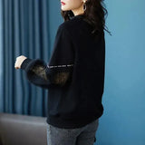 Lace Patchwork Pullovers Female Clothing Casual Round Neck Loose Spring Autumn Printed Korean Long Sleeve Sweatshirts-Outfit