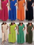 Fongt Summer New Women's Clothing With Lotus Leafy Broad Leg Trousers Solid Casual Jumpsuit Women